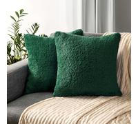 PAVILIA Fluffy Emerald Green Throw Pillow Covers, Decorative Accent Pillow Cases for Bed Sofa Couch, Soft Faux Fur Cushion Cover, Square Sherpa Pillowcases, Home Room Decor, Green, 20x20 Set of 2