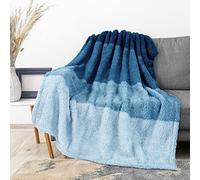 PAVILIA Fluffy Sherpa Throw Blanket Ombre | Gradient Plush, Soft, Fuzzy, Decorative Accent Throw Blanket for Couch Sofa Twin Bed | Cozy Warm Decorative Furry Faux Fur Blanket, 60x80 Inches Sea Blue