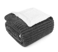 PAVILIA Grey Sherpa Fleece Throw Blanket for Couch, Soft Plush Fuzzy Blankets, Fluffy Flannel Sherpa Blanket for Sofa, Warm 3D Ribbed Winter Blanket Gift, 50x60 inches