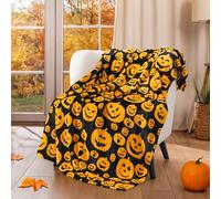PAVILIA Halloween Throw Blanket | Orange Pumpkin Fall Fleece Blanket | Soft, Plush, Warm Black Fall Cabin Throw, 50x60 (Pumpkin Halloween)