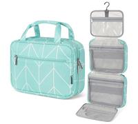 PAVILIA Hanging Toiletry Bag for Women, Portable Makeup Organizer with Hook, Teal Chevron, One Size, Toiletry Bag