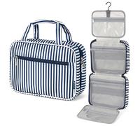 PAVILIA Hanging Toiletry Bag Travel Bag Women Men, Foldable Cosmetic Organizer, Roll up Makeup Bag, Water Resistant Accessories Toiletries, Large Travel Essentials Kit (Black Chevron), Navy Stripe
