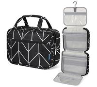 PAVILIA Hanging Toiletry Bag Travel Bag Women Men, Foldable Cosmetic Organizer, Roll up Makeup Bag, Water Resistant Accessories Toiletries, Large Travel Essentials Kit (Black Chevron), Black Chevron