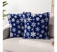 PAVILIA Holiday Throw Pillow Covers 18x18 Set of 2, Decorative Pillow Cases Bed Sofa Couch, Christmas Winter Accent Decor Cushion Bedroom Living Room, Velvet Square Euro Sham Covers, Snowflake Blue