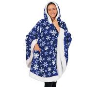 PAVILIA Hooded Blanket Poncho, Fleece Wearable Shawl Wrap, Snowflake Blue