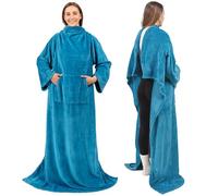PAVILIA (Kangaroo Pocket, Sea Blue) - Premium Fleece Blanket with Sleeves Warm, Cosy, Extra Soft, Functional, Lightweight (Sea Blue, Kangaroo Pocket)