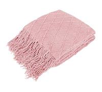 PAVILIA Knitted Throw Blanket Fringe Blush Light Pink | Decorative Tassel Boho Farmhouse Decor Couch Bed Sofa Fall Outdoor | Woven Modern Textured Afghan Soft Lightweight Cozy Warm Acrylic 50x60