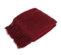PAVILIA Knitted Throw Blanket with Fringe Dark Red Wine Burgundy Decorative Tassel Boho Farmhouse Decor Couch Bed Sofa Autumn Outdoor Woven 60x80cm Double