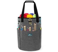 PAVILIA Knitting Bag Crochet Organizer Bag, Yarn Storage Tote, Knitting Accessories Supplies, Yarn Holder for KnittingWith Grommets, Needles Hooks Essentials, Crochet Project Case (Charcoal Gray)