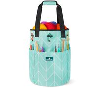 PAVILIA Knitting Bag Crochet Organizer Bag, Yarn Storage Tote, Knitting Accessories Supplies, Yarn Holder for Knitting with Grommets, Needles Hooks Essentials, Crochet Project Case (Chevron Teal)