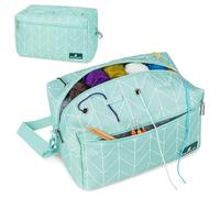 PAVILIA Knitting Bag for Crocheting, Small Crochet Bag Organizer, Yarn Storage Holder for Knitter, Crossbody Knitting Project Bag for Yarns Crochet Accessories, Gifts for Crocheter Knitter, Teal