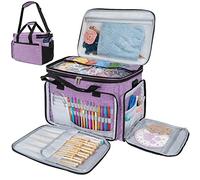 PAVILIA Knitting Bag Yarn Storage Tote - Crochet Organizer Bag, Yarn Storage Holder with Dividers for Knitting Accessories, Yarn Skiens, Needles, Hooks, Unfinished Project (Heather Purple)