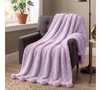 PAVILIA Lavender Purple Lilac Sherpa Throw Blanket with Soft Pom Pom Fringe, Plush Cozy Warm Blankets for Couch Bed Sofa, Fuzzy Fleece Throw with Pompom, Lightweight Fluffy, Light Purple 50x60 in