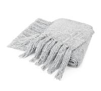 PAVILIA Light Gray Throw Blanket for Couch, Twin Size Bed, Chenille for Sofa, Soft Knit Woven With Tassel, Decorative Textured for Living Room, Light Grey 60x80