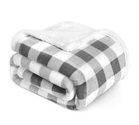 PAVILIA Light Grey Buffalo Plaid Sherpa Throw Blanket for Couch, Plush Light Gray Checkered Fleece Blanket and Throws, Soft Fuzzy Flannel Blanket for Sofa Bed, Warm Cozy Winter Blanket Gift, 50x60