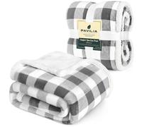 PAVILIA Light Grey Buffalo Plaid Sherpa Throw Blanket for Couch Twin, Soft Fuzzy Flannel Blanket for Bed, Plush Checkered Fleece Blanket and Throws, Warm Thick Winter Blanket Gift, 60x80
