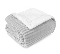 PAVILIA Light Grey Sherpa Fleece Throw Blanket for Couch, Soft Plush Fuzzy Blankets, Fluffy Flannel Sherpa Blanket for Sofa, Warm 3D Ribbed Winter Blanket Gift, 50x60 inches