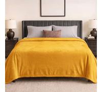 PAVILIA Mustard Yellow Fleece Bed Blanket Queen Size, Gold Super Soft Fuzzy Flannel Throw for Couch Sofa, Luxury Plush Microfiber Large Throw Blanket Queen Bed, Home Cozy Velvet Gift Blanket, 90x90