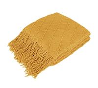 PAVILIA Mustard Yellow Knit Throw Blanket for Couch Bed, Soft Knitted Farmhouse Sofa Throw for Living Room, Lightweight Decorative Fall Throw Blanket for Chair, Outdoor Textured Boho Blanket, 50x60