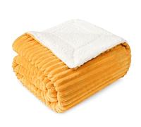 PAVILIA Mustard Yellow Sherpa Fleece Throw Blanket for Couch, Soft Plush Fuzzy Blankets, Fluffy Flannel Sherpa Blanket for Sofa, Warm 3D Ribbed Winter Blanket Gift, 50x60 inches