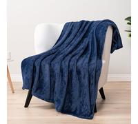 PAVILIA Navy Blue Fleece Throw Blanket for Couch Sofa Bed, Soft Fuzzy Waffle Jacquard Microfiber, Warm Lightweight Fade-Resistant Decorative All Season Throw, 50x60