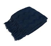 PAVILIA Navy Blue Knit Throw Blanket for Couch, Soft Knitted Boho Blanket, Farmhouse Home Decor Woven Throw, Cozy Decorative Afghan Bed Sofa, Outdoor Summer Fall Gift, Lightweight, Dark Blue, 50x60