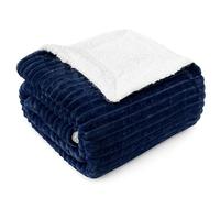 PAVILIA Navy Sherpa Fleece Throw Blanket for Couch, Soft Plush Fuzzy Blankets, Fluffy Flannel Sherpa Blanket for Sofa, Warm 3D Ribbed Winter Blanket Gift, 50x60 inches