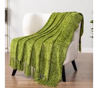 PAVILIA Olive Green Throw Blanket for Couch - Soft Chenille with Tassel for Sofa Bed, Chair, Living Room - 50x60