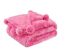 PAVILIA Pink Sherpa Warm Blanket for Couch, Fluffy Plush Blanket Twin Size, Lightweight Soft Cozy with Tassels, Hot Pink, 60"x80"