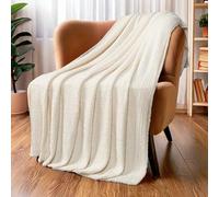 PAVILIA Plush Knit Throw Blanket for Couch, Super Soft Fluffy Throw, Fuzzy Lightweight Blanket for Bed Sofa, Knitted Warm Cozy All Season Throw Blanket (Cream Beige, 50x60 inches)