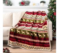 PAVILIA Premium Christmas Blanket Sherpa Fleece Throw| Plush Christmas Decoration, Reindeer, Cozy Reversible Winter Holiday Cabin Blanket for Sofa Couch 50x60