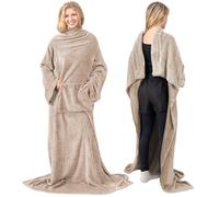 PAVILIA Premium Fleece Blanket with Sleeves for Women Men Adult, Wearable Blanket Warm Cozy, Super Soft Sleeved Throw with Arm, Gift for Women Mom Wife (Taupe, Kangaroo Pocket)