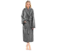 PAVILIA Premium Womens Plush Soft Robe Fluffy, Warm, Fleece Sherpa Shaggy Bathrobe, Gray, S-M