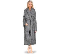 PAVILIA Premium Womens Plush Soft Robe Fluffy, Warm, Fleece Sherpa Shaggy Bathrobe, Heather Gray, S-M