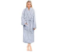PAVILIA Premium Womens Plush Soft Robe Fluffy, Warm, Fleece Sherpa Shaggy Bathrobe, Light Blue, S-M