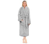 PAVILIA Premium Womens Plush Soft Robe Fluffy, Warm, Fleece Sherpa Shaggy Bathrobe, Light Gray, S-M