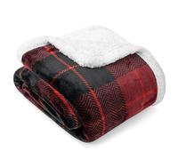 Pavilia Red Plaid Sherpa Throw for Twin, Plush Flannel Fleece Blanket and Throws, Soft Fuzzy Cabin Blanket for Sofa Bed, Warm Cozy Winter Gift, 60x80