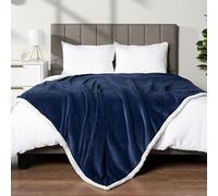 Pavilia Sherpa Fleece Blanket - Queen Size, Navy Blue, Plush Soft Fuzzy, Reversible Winter Blanket for Women & Men, 90x90 Inches