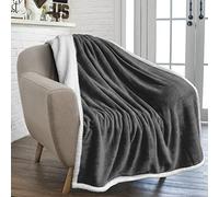 PAVILIA Sherpa Fleece Throw Blanket for Couch, Dark Grey, Plush Soft Fuzzy Sofa Blanket, Cozy Reversible Winter Throw for Women Men, 50x60 Inches