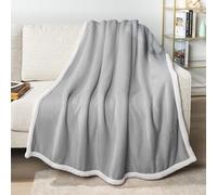 PAVILIA Sherpa Fleece Throw Blanket for Couch, Light Grey, Plush Soft Fuzzy Sofa Blanket, Cozy Reversible Winter Throw for Women Men, 50x60 Inches