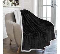 PAVILIA Sherpa Fleece Throw Blanket for Couch, Twin Size, Black, Plush Soft Fuzzy Sofa Blanket, Cozy Reversible Winter Throw for Women Men, 60x80 Inches