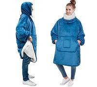 PAVILIA Sherpa Wearable Blanket Hoodie for Women Men, Oversized, Teal Blue