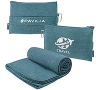 PAVILIA Soft Compact Travel Blanket and Pillow, Foldable Airplane Blanket in Bag, Lightweight Portable Flight Blanket Set with Luggage Strap, Camping Plane Car Home Office Gift Accessories, Teal Blue