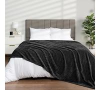Pavilia Soft Fleece King Bed Blanket, Fuzzy Plush Flannel, Warm Cozy Ribbed Microfiber for Sofa Couch, Lightweight Striped, Black, 108x90