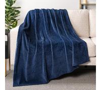 PAVILIA Soft Fleece Navy Blue Throw Blanket for Couch, Lightweight Plush Warm Blankets for Bed, Fuzzy Cozy Flannel Blanket Throw for Sofa, Travel, Jacquard Pattern, Navy Blue, 50x60 inch