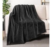 PAVILIA Soft Fleece Solid Black Throw Blanket for Couch, Lightweight Plush Warm Blankets for Bed, Fuzzy Cozy Flannel Blanket Throw for Sofa, Travel, Jacquard Pattern, Black, 50x60 inch