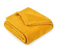 PAVILIA Soft Fleece Yellow Throw Blanket for Couch, Lightweight Plush Warm Blankets for Bed, Fuzzy Cozy Flannel Blanket Throw for Sofa, Travel, Jacquard Pattern, Mustard Yellow, Twin, 60x80 inch