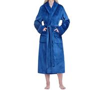 PAVILIA Soft Plush Women Fleece Robe, Cozy Warm Bathrobe, Fuzzy Female Long Spa Robe, Blue, L-x-L