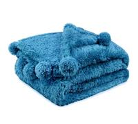 PAVILIA Soft Sherpa Twin Blanket with Pom Pom for Couch Bed, Teal, 60x80