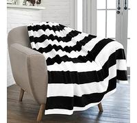 PAVILIA Striped Throw Blanket for Sofa Couch | Soft Flannel Fleece Stripe Black and White Decorative Throw | Warm Cozy Lightweight Microfiber | 50 x 60 Inches
